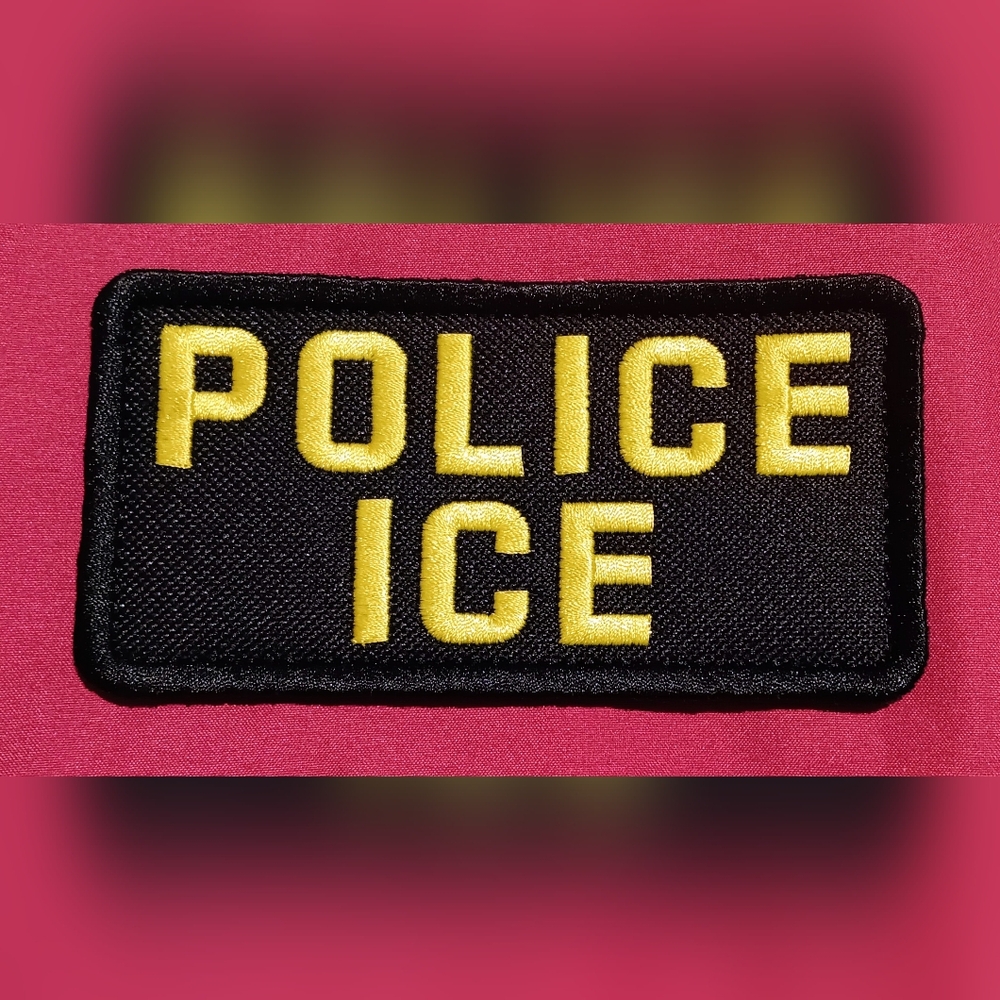 1x POLICE ICE EMBROIDERY PATCH 5X2.5  HOOK ON BACK_ GOLD ON BLACK- New